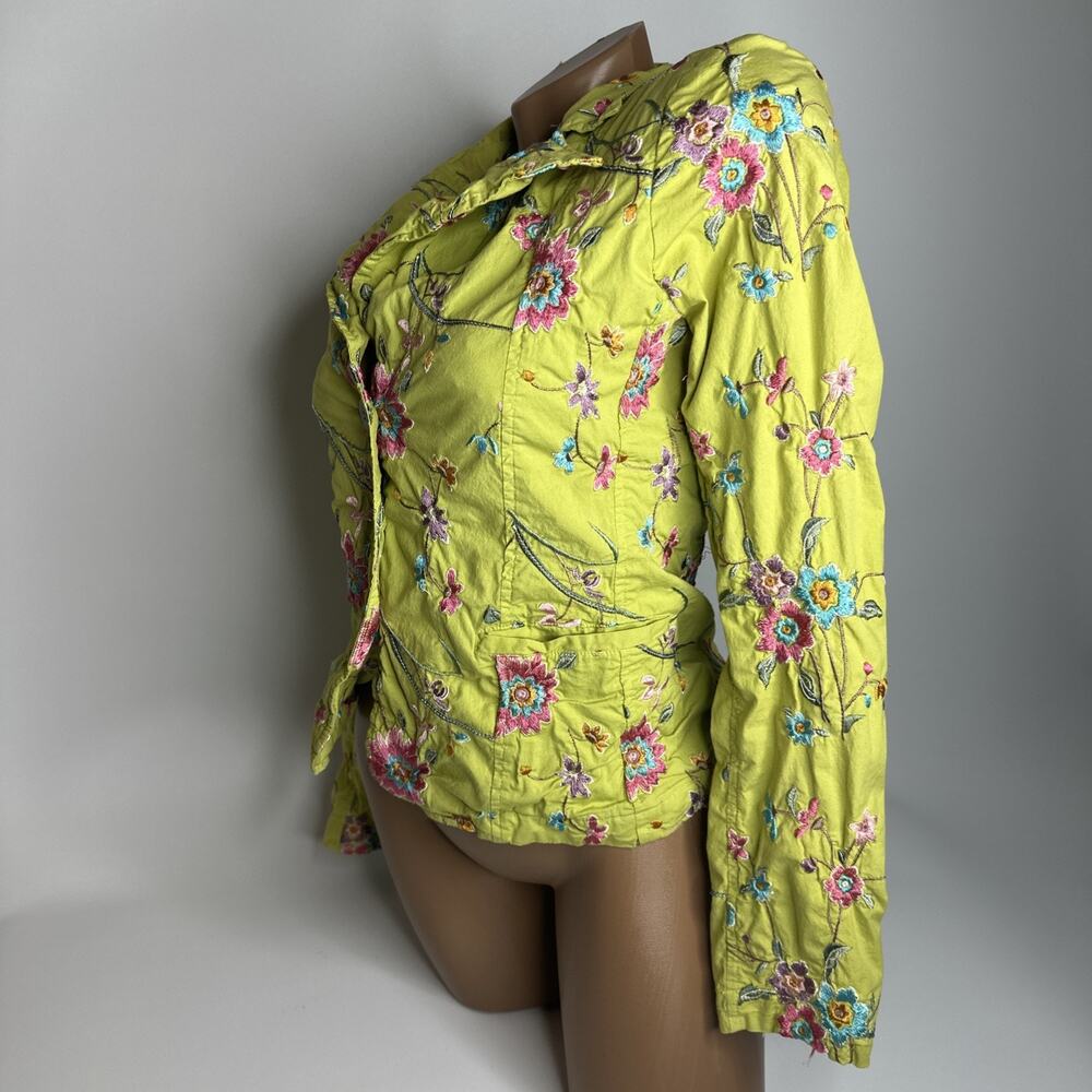 Johnny Was Green Floral Embroidered Button Up Jacket XS Y2K Cottagecore Boho - Picture 9 of 16